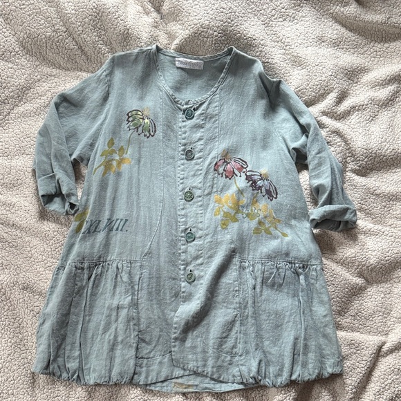 Blue Fish Tops - Blue Fish blue linen printed tunic